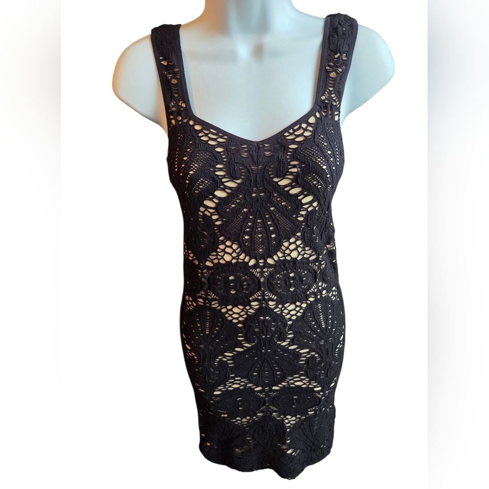 Free People Intimately Womens Black Lace Sleeveless Bodycon Dress Size M/L